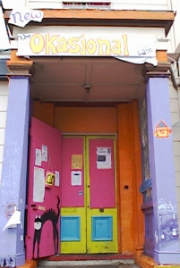 OK Cafe from the front - orange and purple