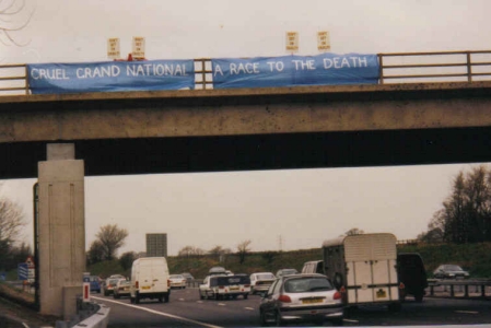 photo: banner drop with 'a race to the death'